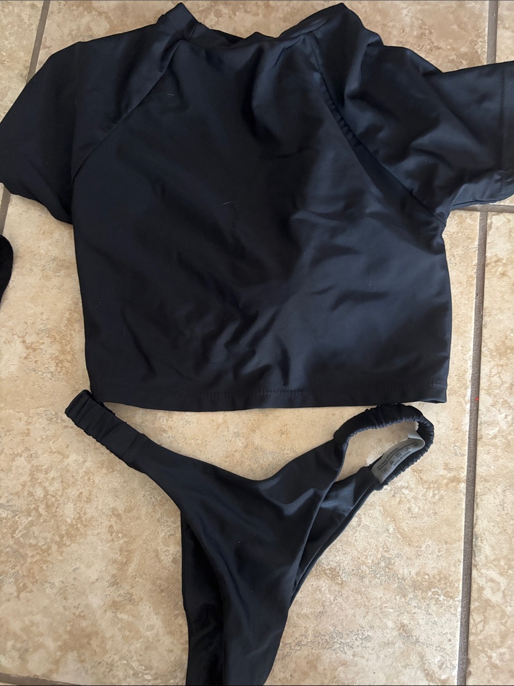 Black Two-Piece Swim Set - Crop Top & High-Cut Bottom